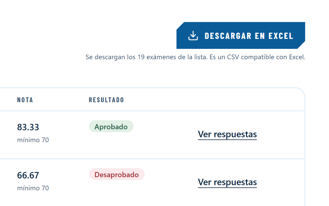 Pantalla de resultados